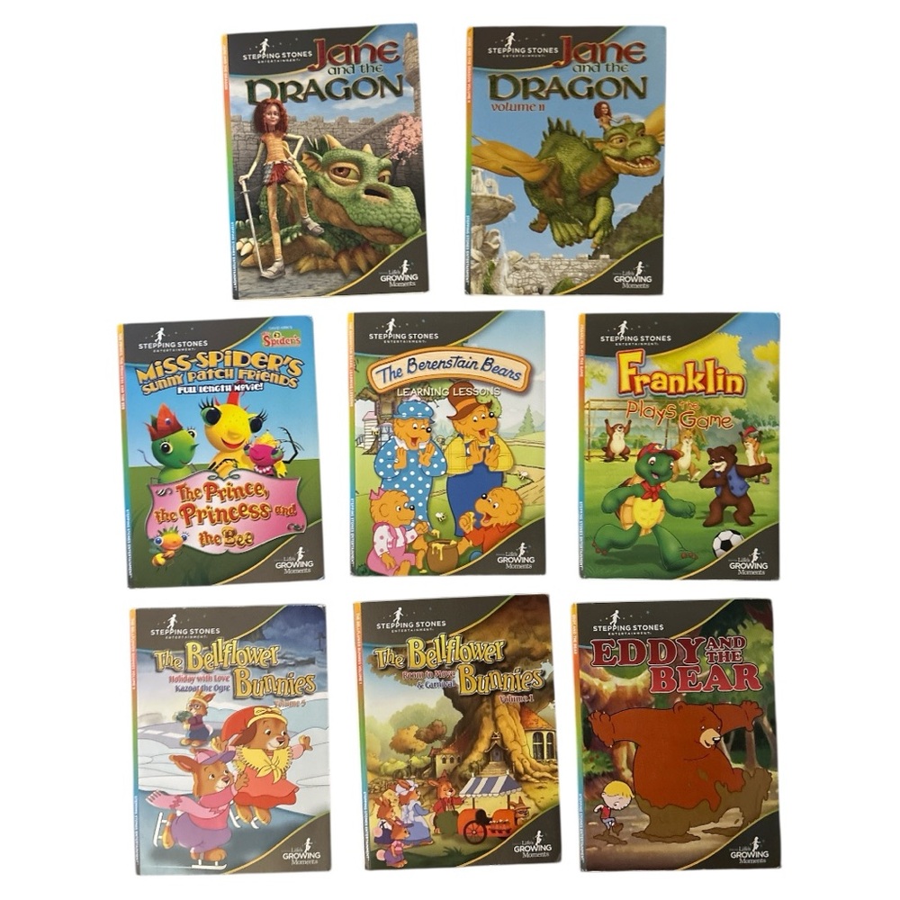 Kids DVD Bundle Set of 8 Franklin Berenstain Bears Miss Spider Jane Dragon PreK